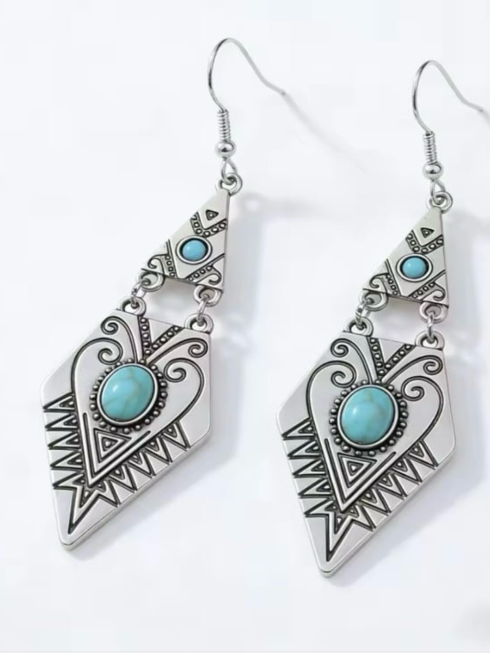 Boho Turquoise Dangle Earrings Silver Tone Tribal Geometric
~NEW~ 🆕